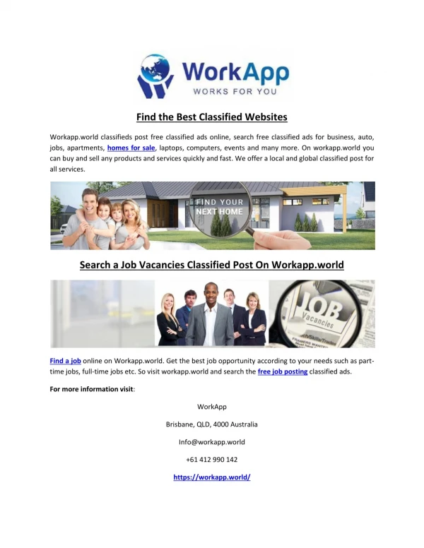 Search a Job Vacancies Classified Post On Workapp.world