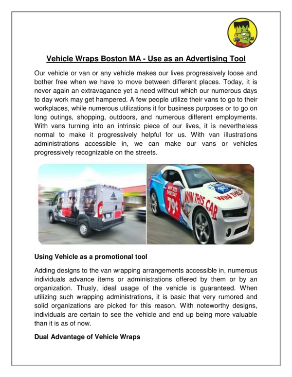 Vehicle Wraps Boston MA - Use as an Advertising Tool