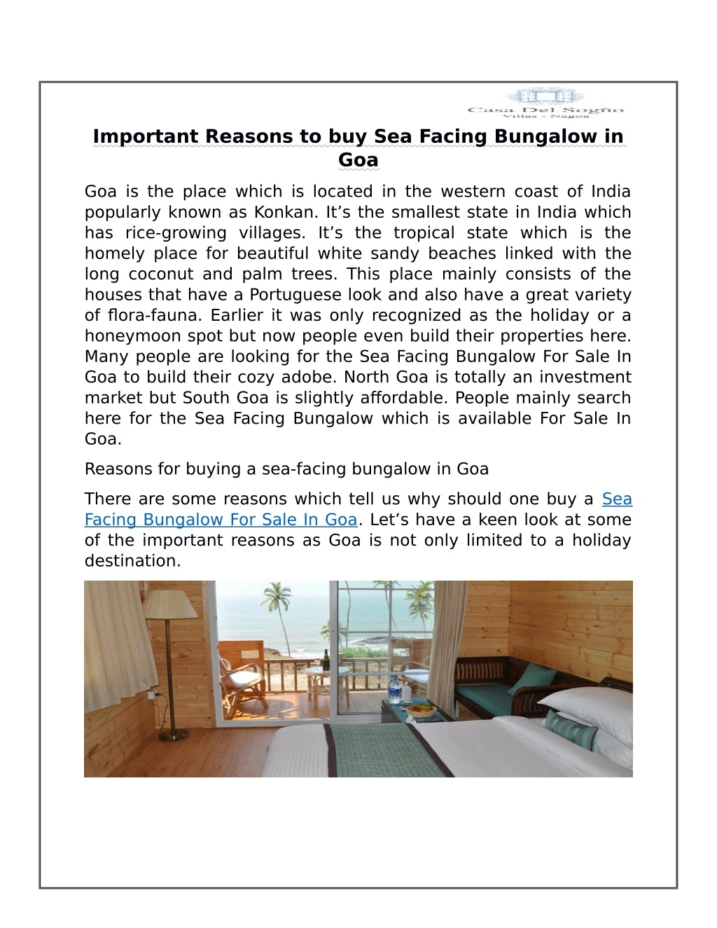 important reasons to buy sea facing bungalow