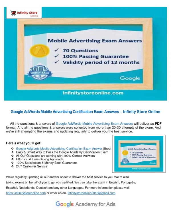 Google AdWords Mobile Advertising Certification Exam Answers – Infinity Store Online