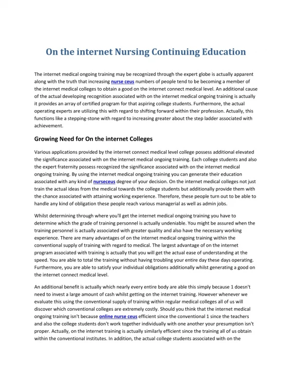 Nurse CEU : Online Nursing Continuing Education Directory