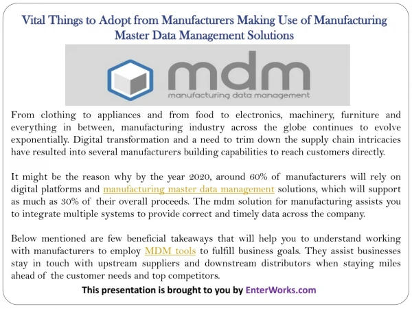 Vital Things to Adopt from Manufacturers Making Use of Manufacturing Master Data Management Solutions