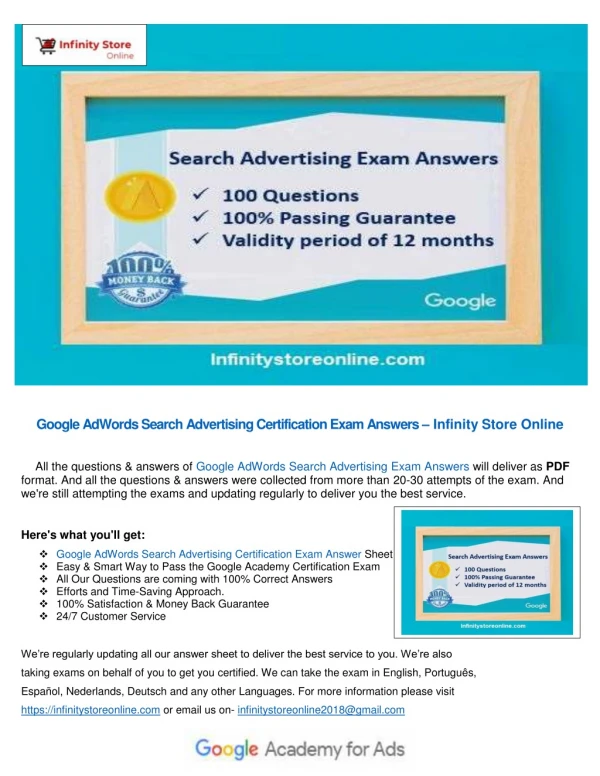Google Ads Search Advertising Certification Exam Answers – Infinity Store Online