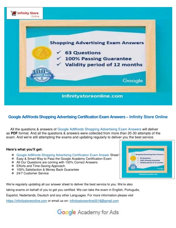 Google Ads Shopping Advertising Certification Exam Answers – Infinity Store Online