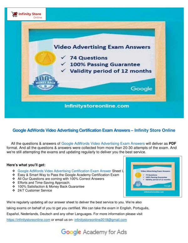 Google Ads Videos Advertising Certification Exam Answers – Infinity Store Online