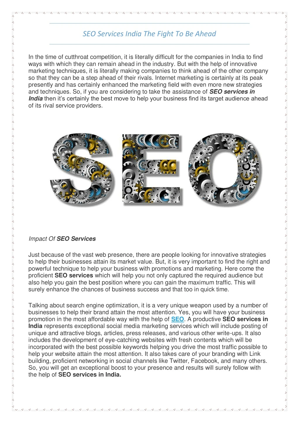 seo services india the fight to be ahead