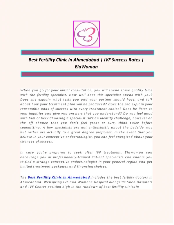 Best Fertility Clinic in Ahmedabad | IVF Success Rates | ElaWoman