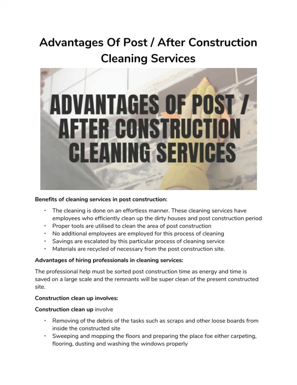 Benefits Of Hire Pro Post Construction Cleaning Company
