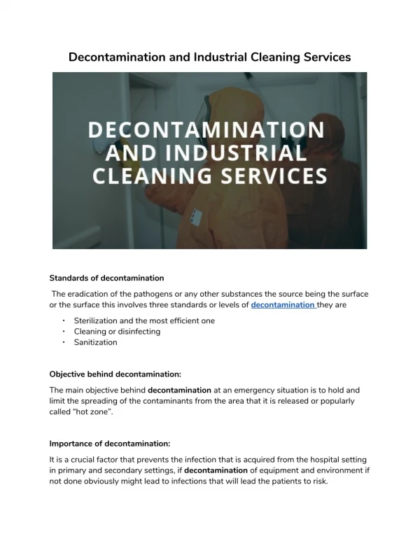 Decontamination and Industrial Cleaning Services - Explained