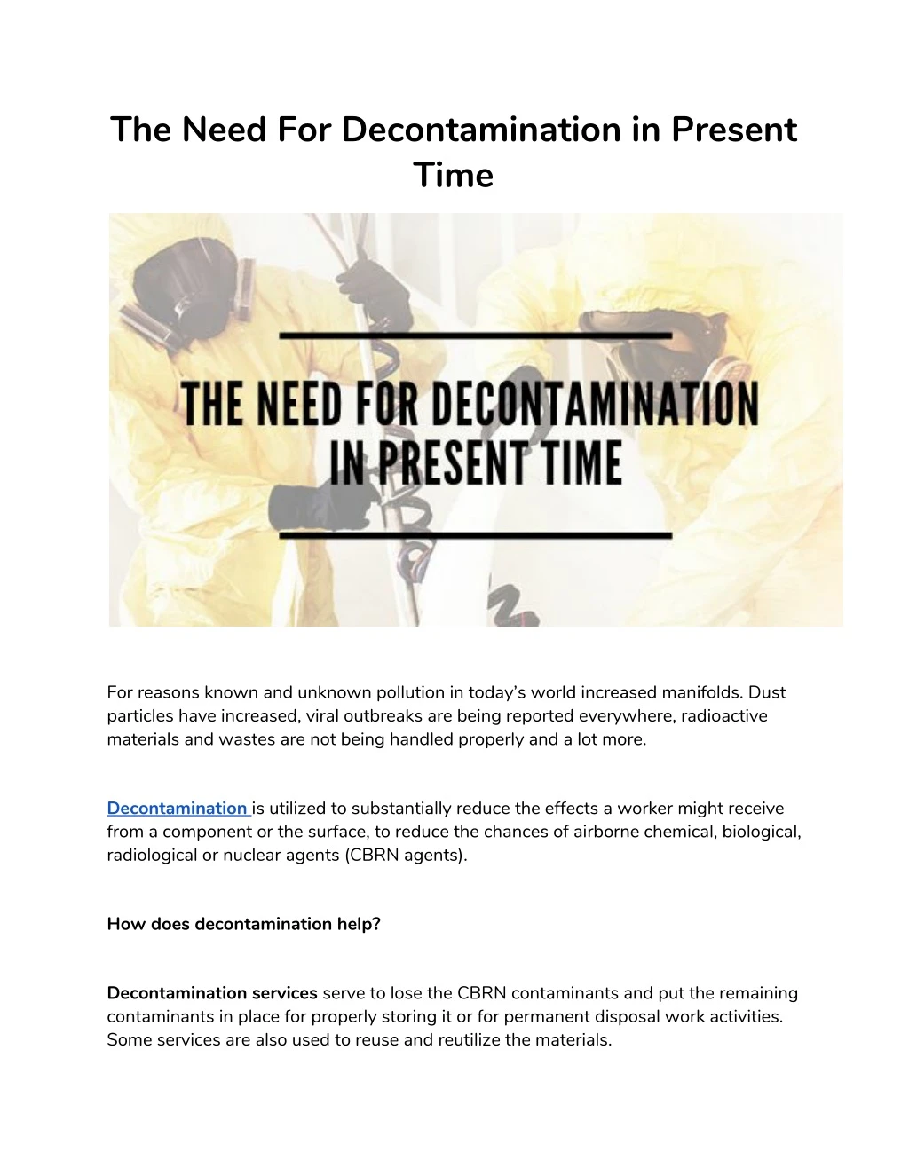 the need for decontamination in present time