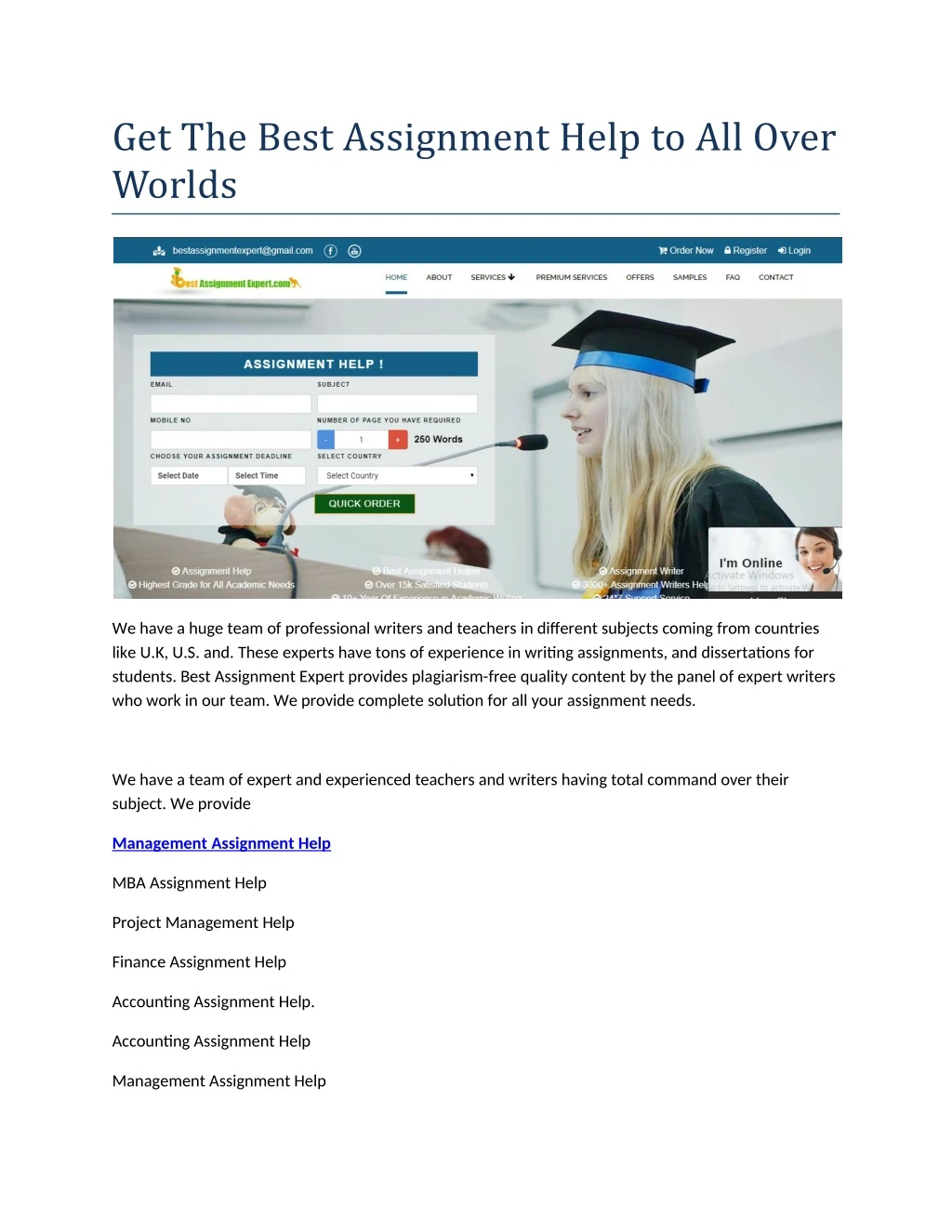 get the best assignment help to all over worlds