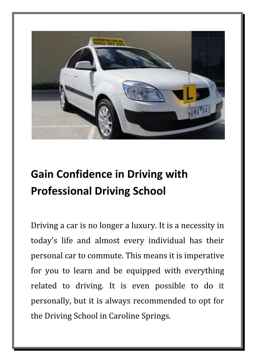 gain confidence in driving with professional
