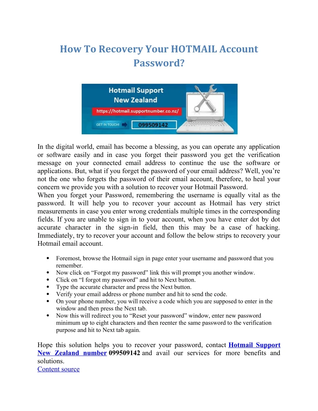 how to recovery your hotmail account password