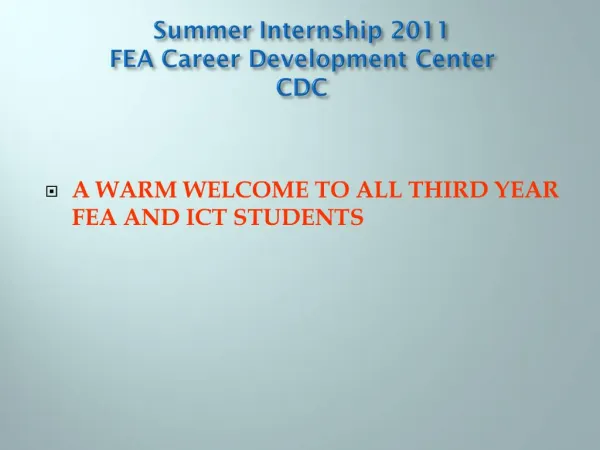 Summer Internship 2011 FEA Career Development Center CDC