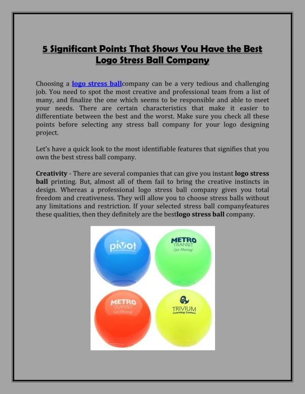5 Significant Points That Shows You Have the Best Logo Stress Ball Company
