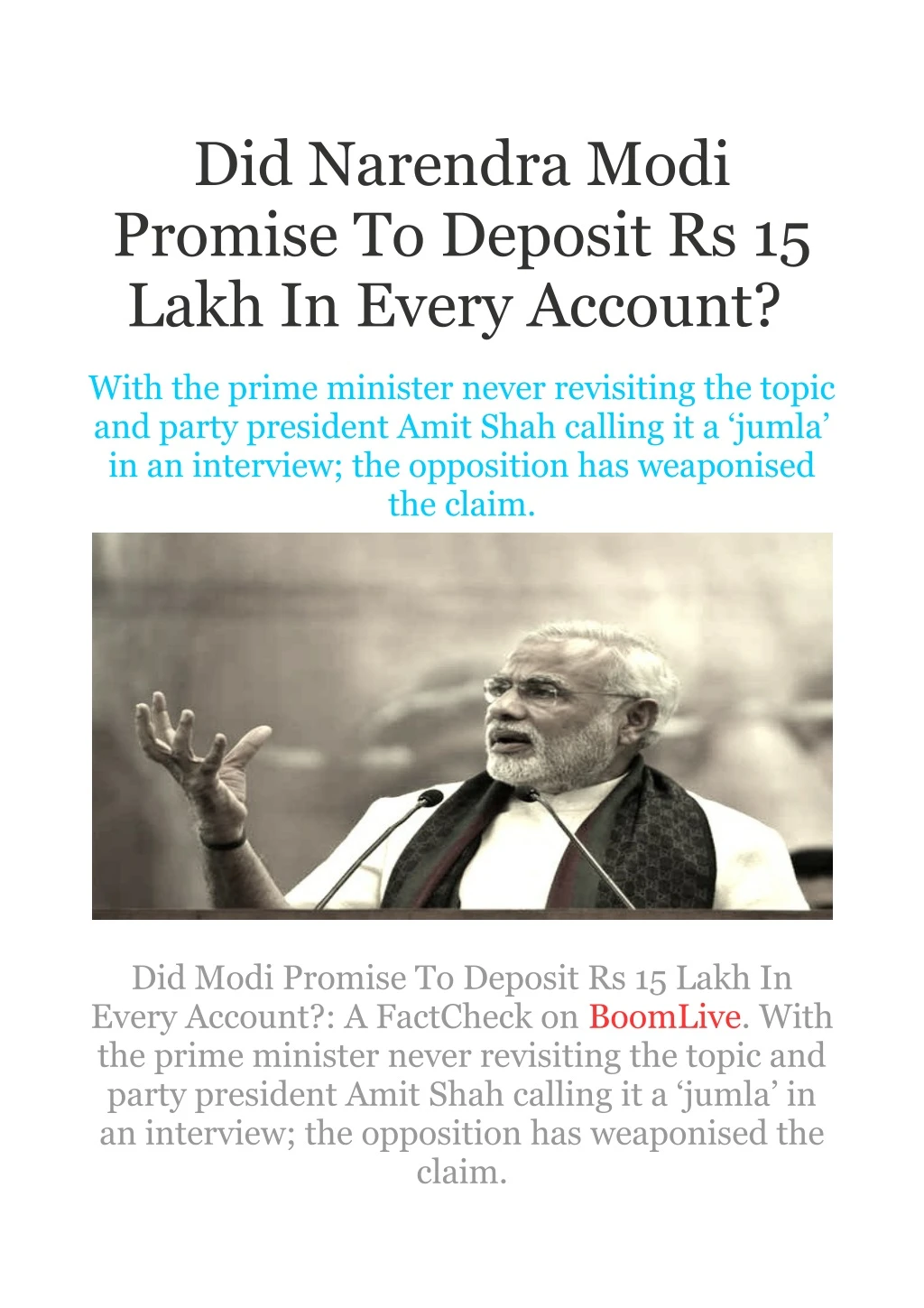 did narendra modi promise to deposit rs 15 lakh