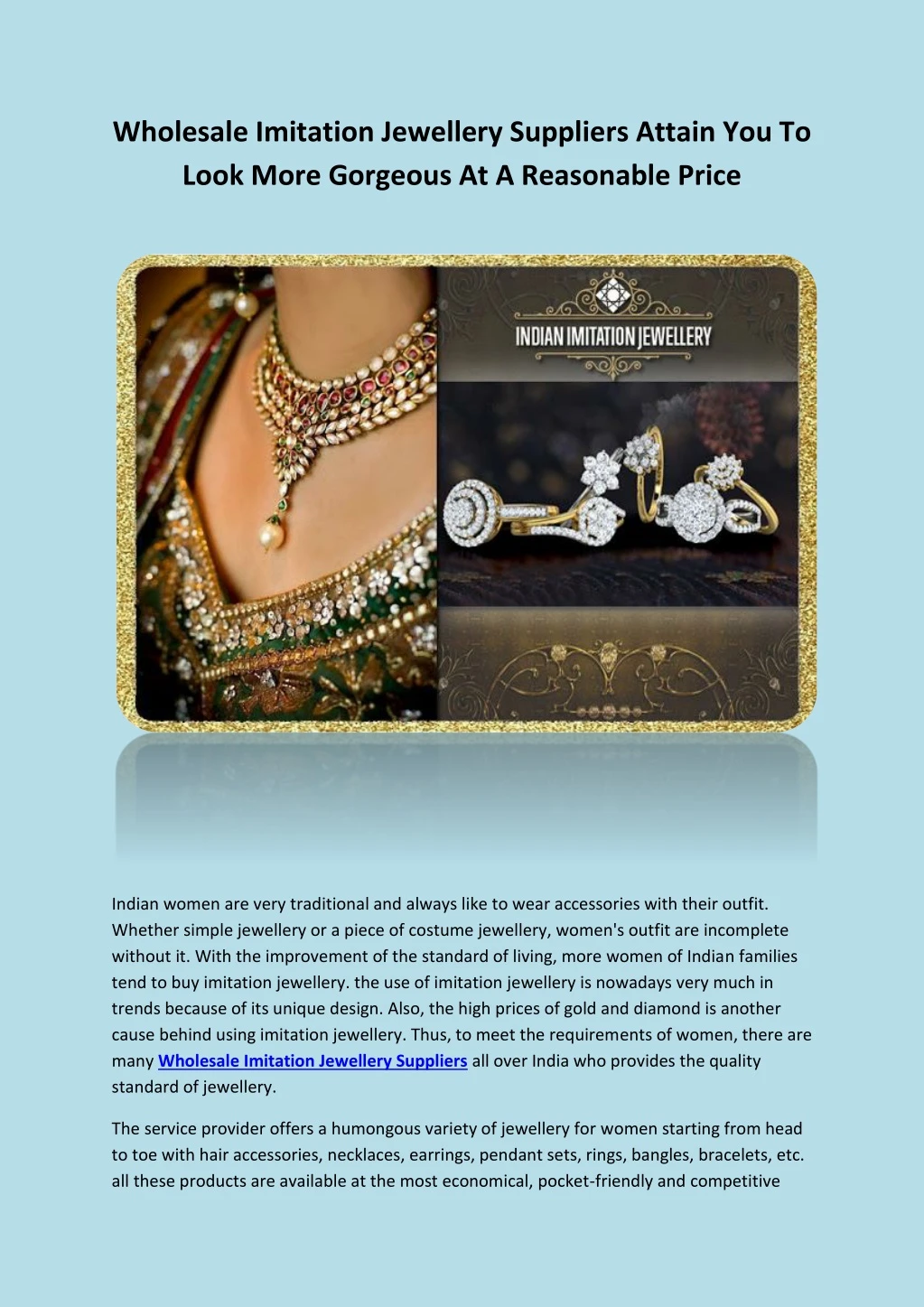 wholesale imitation jewellery suppliers attain