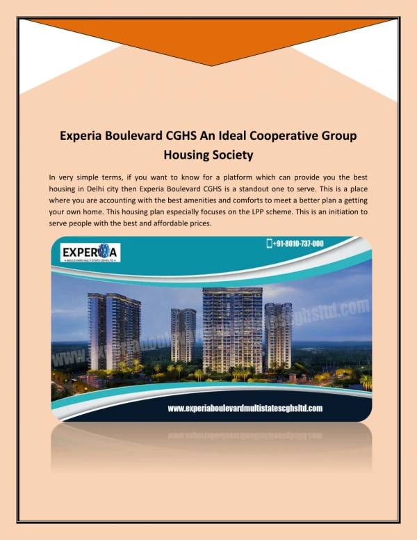 Experia Boulevard CGHS An Ideal Cooperative Group Housing Society