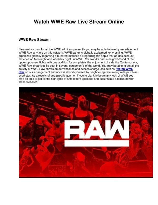 Watch WWE Raw Live Stream Online