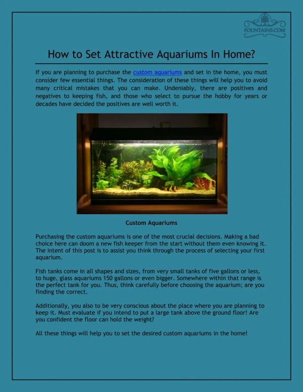 How to Set Attractive Aquariums In Home