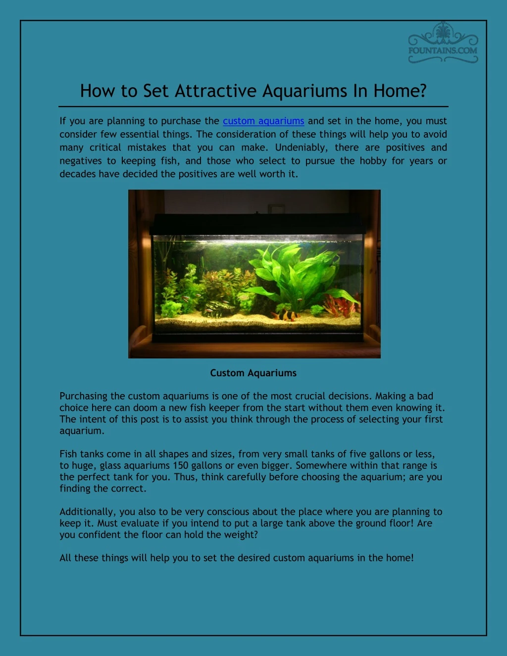how to set attractive aquariums in home