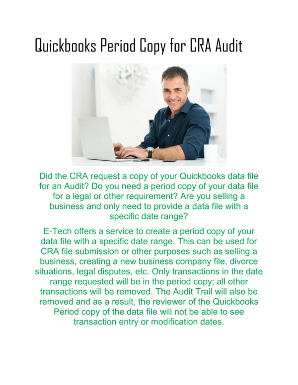 Etech CA - Quickbooks Period Copy for CRA Audit