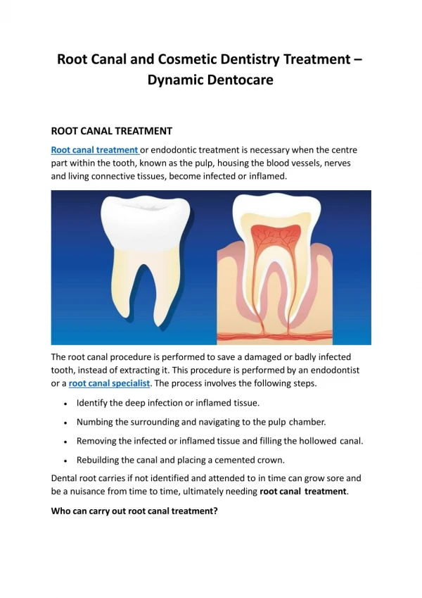 Root Canal and Cosmetic Dentistry Treatment – Dynamic Dentocare