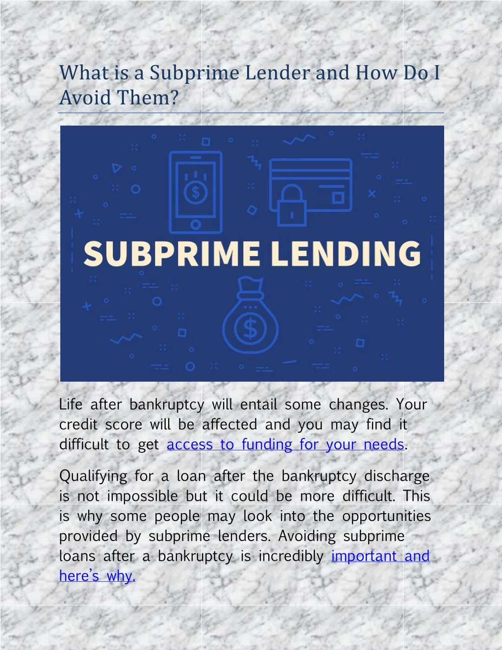what is a subprime lender and how do i avoid them