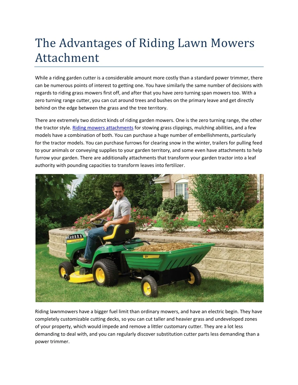 the advantages of riding lawn mowers attachment