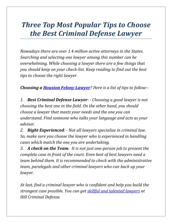 Three Top Most Popular Tips to Choose the Best Criminal Defense Lawyer