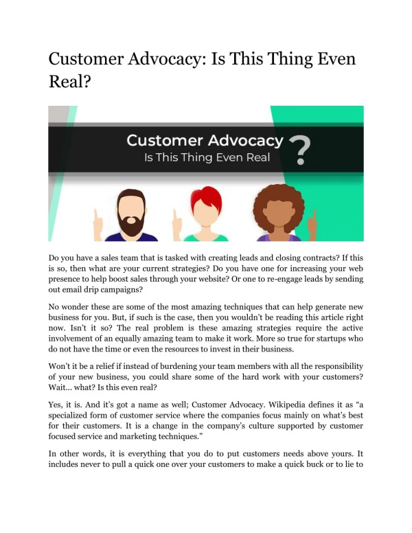 Customer Advocacy: Is This Thing Even Real?