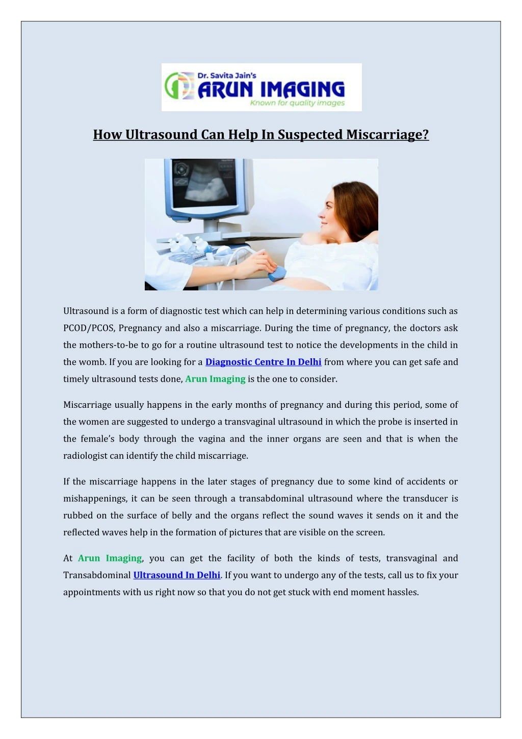how ultrasound can help in suspected miscarriage