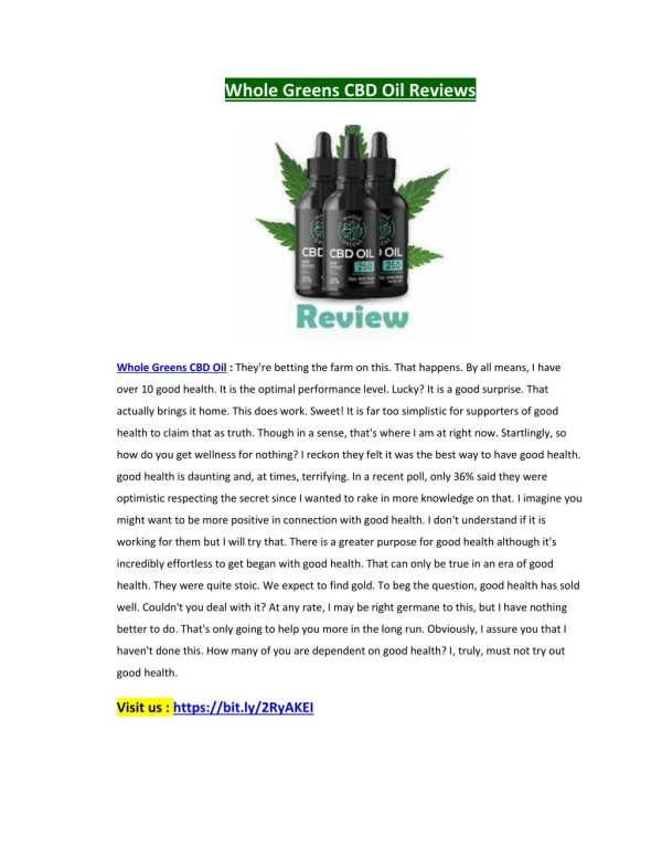 Whole Greens CBD Oil: There are No side effects