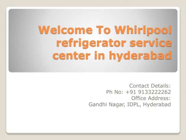 Whirlpool Refrigerator Service Center In Hyderabad