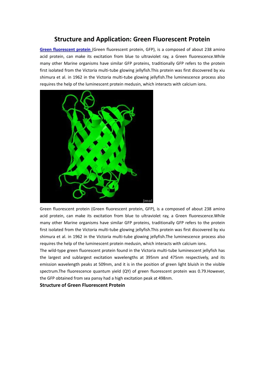 structure and application green fluorescent