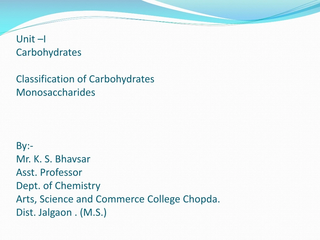 unit i carbohydrates classification