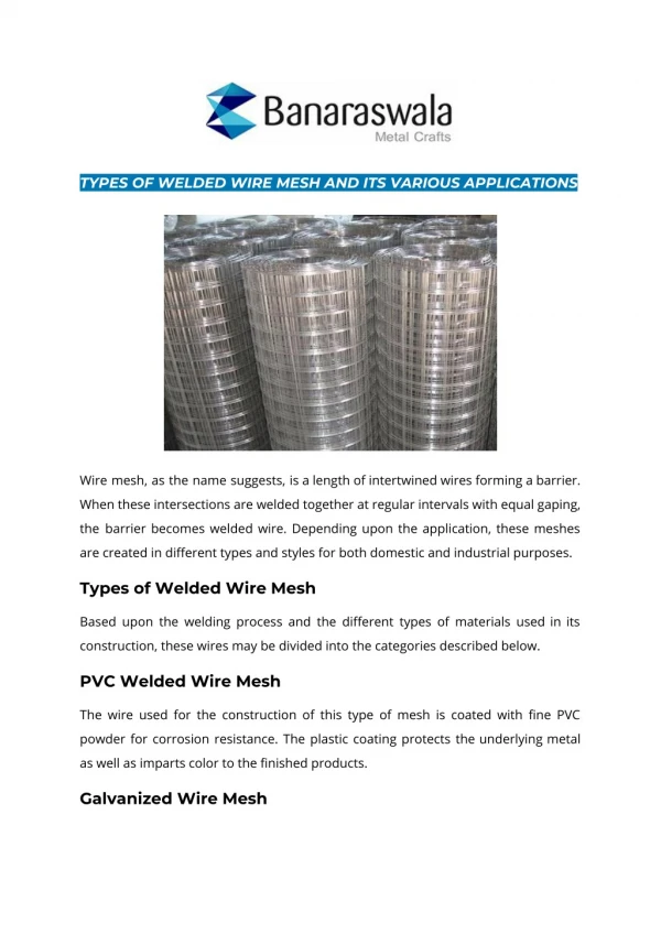 TYPES OF WELDED WIRE MESH AND ITS VARIOUS APPLICATIONS