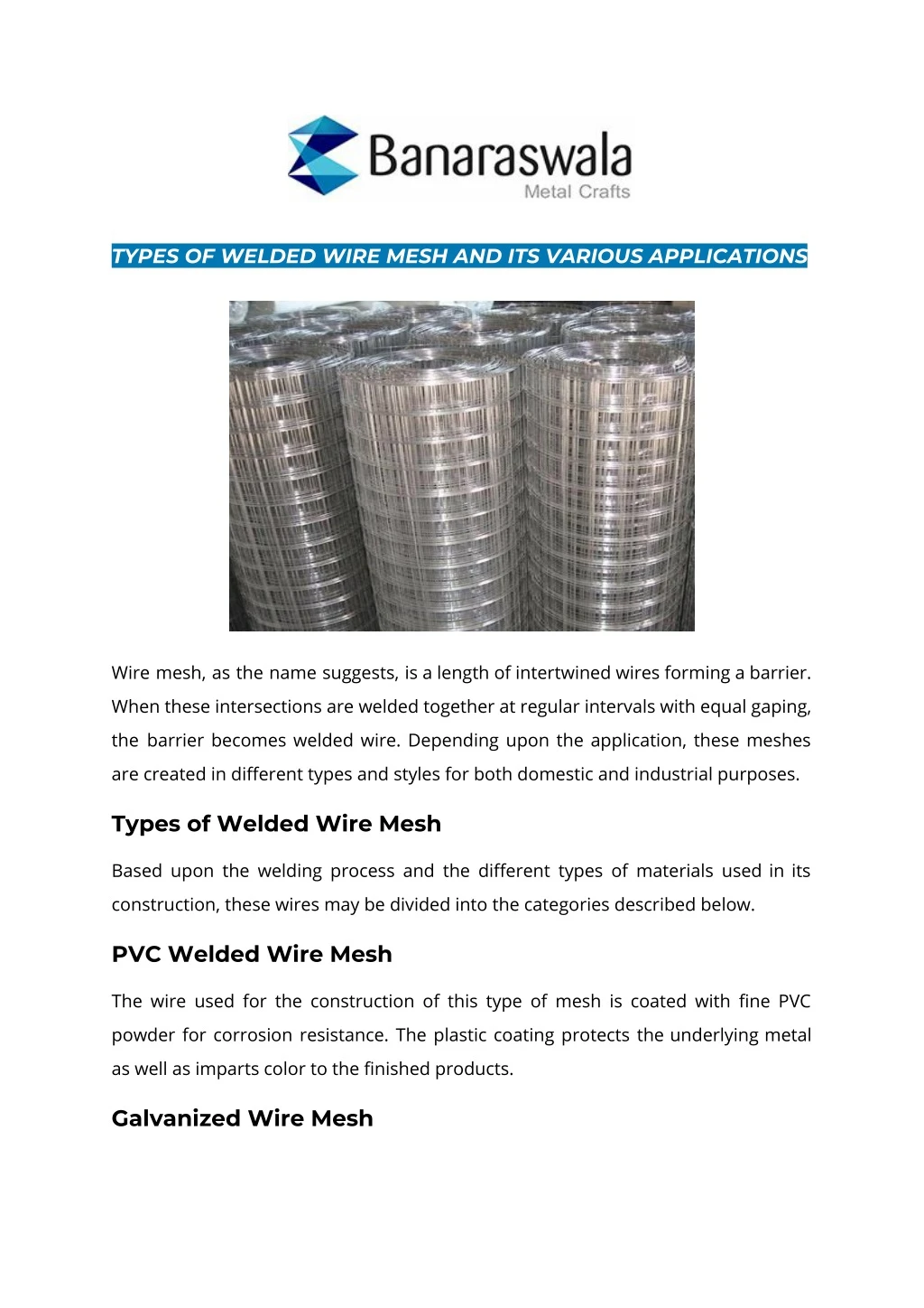 types of welded wire mesh and its various