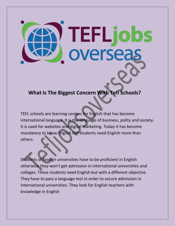What Is The Biggest Concern With Tefl Schools?
