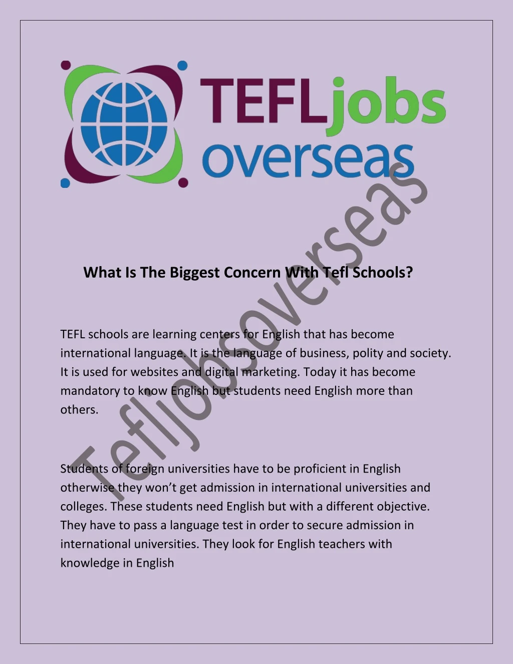 what is the biggest concern with tefl schools