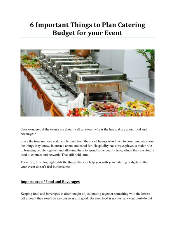 6 Important Things to Plan Catering Budget for your Event