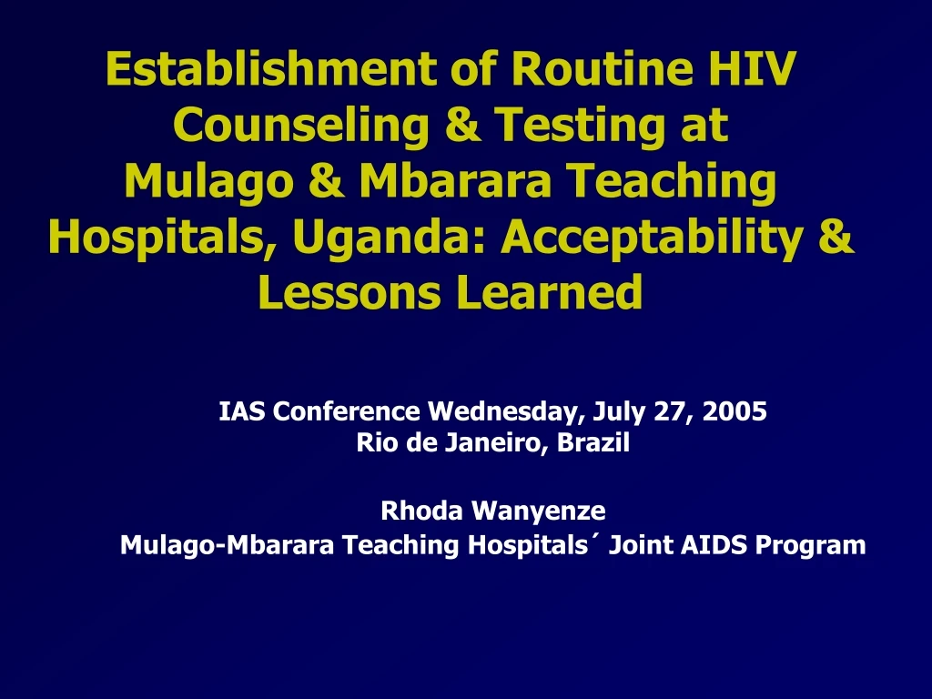 establishment of routine hiv counseling testing