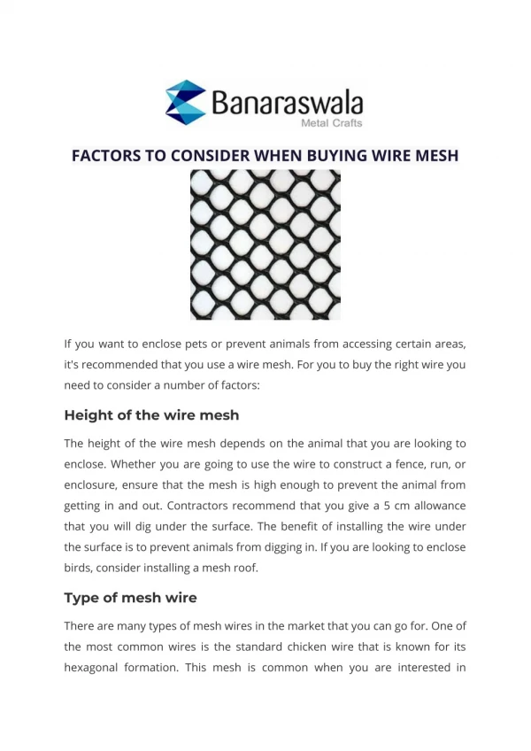 FACTORS TO CONSIDER WHEN BUYING WIRE MESH