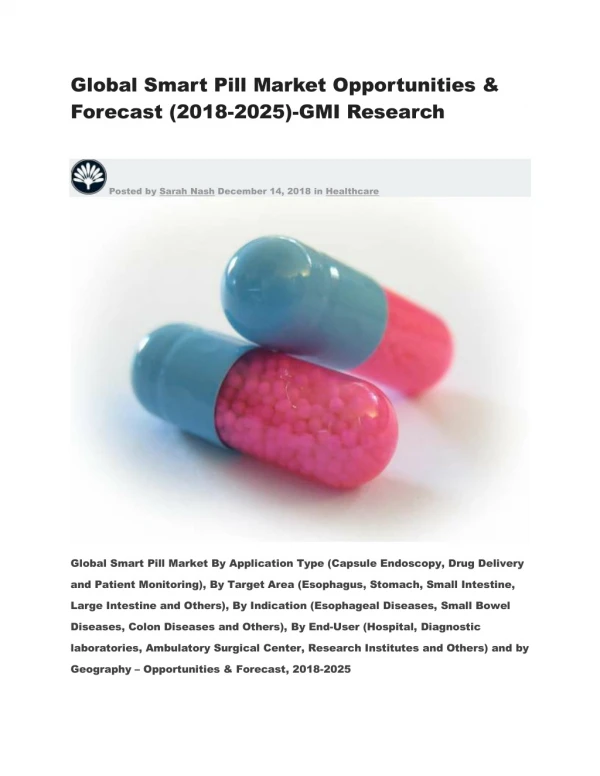 Global Smart Pill Market Opportunities & Forecast (2018-2025)-GMI Research