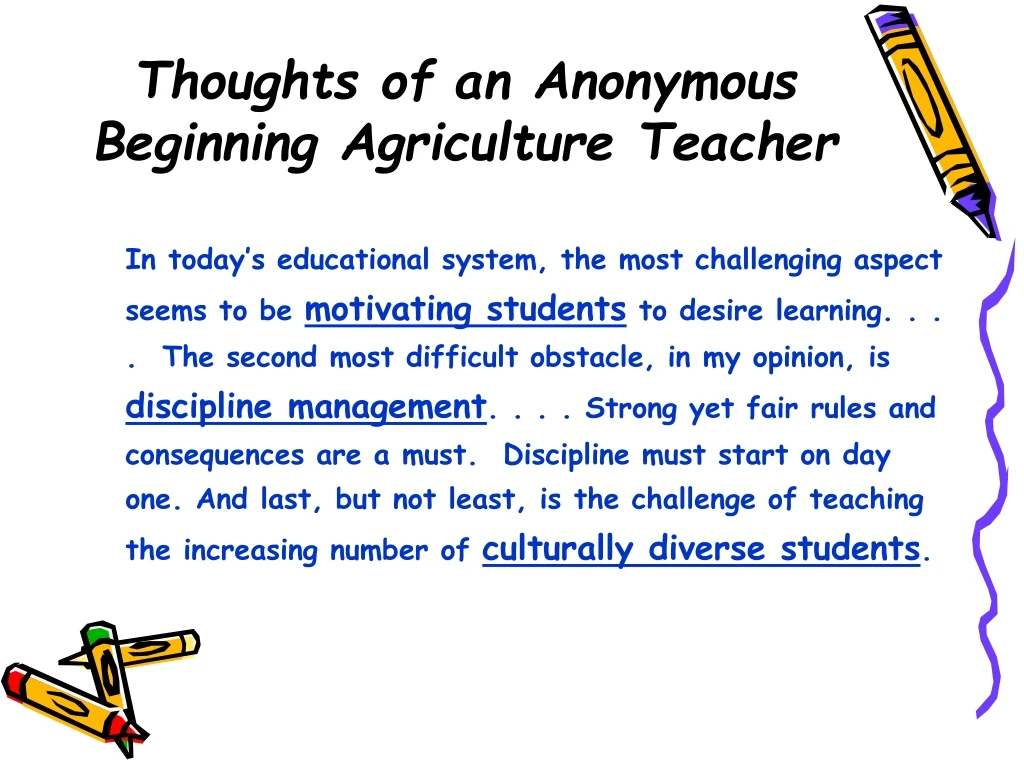 thoughts of an anonymous beginning agriculture teacher