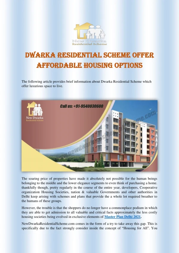 Dwarka Residential Scheme Offer Affordable Housing Options