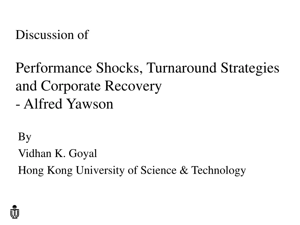discussion of performance shocks turnaround strategies and corporate recovery alfred yawson