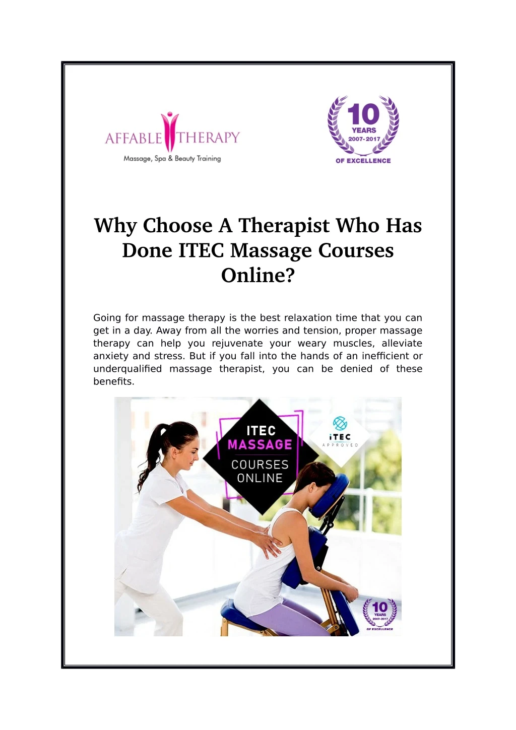 why choose a therapist who has done itec massage