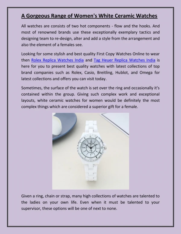 A Gorgeous Range of Women's White Ceramic Watches