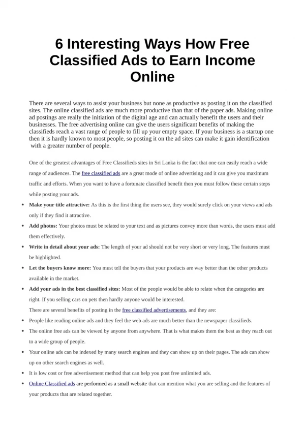 6 Interesting Ways How Free Classified Ads to Earn Income Online